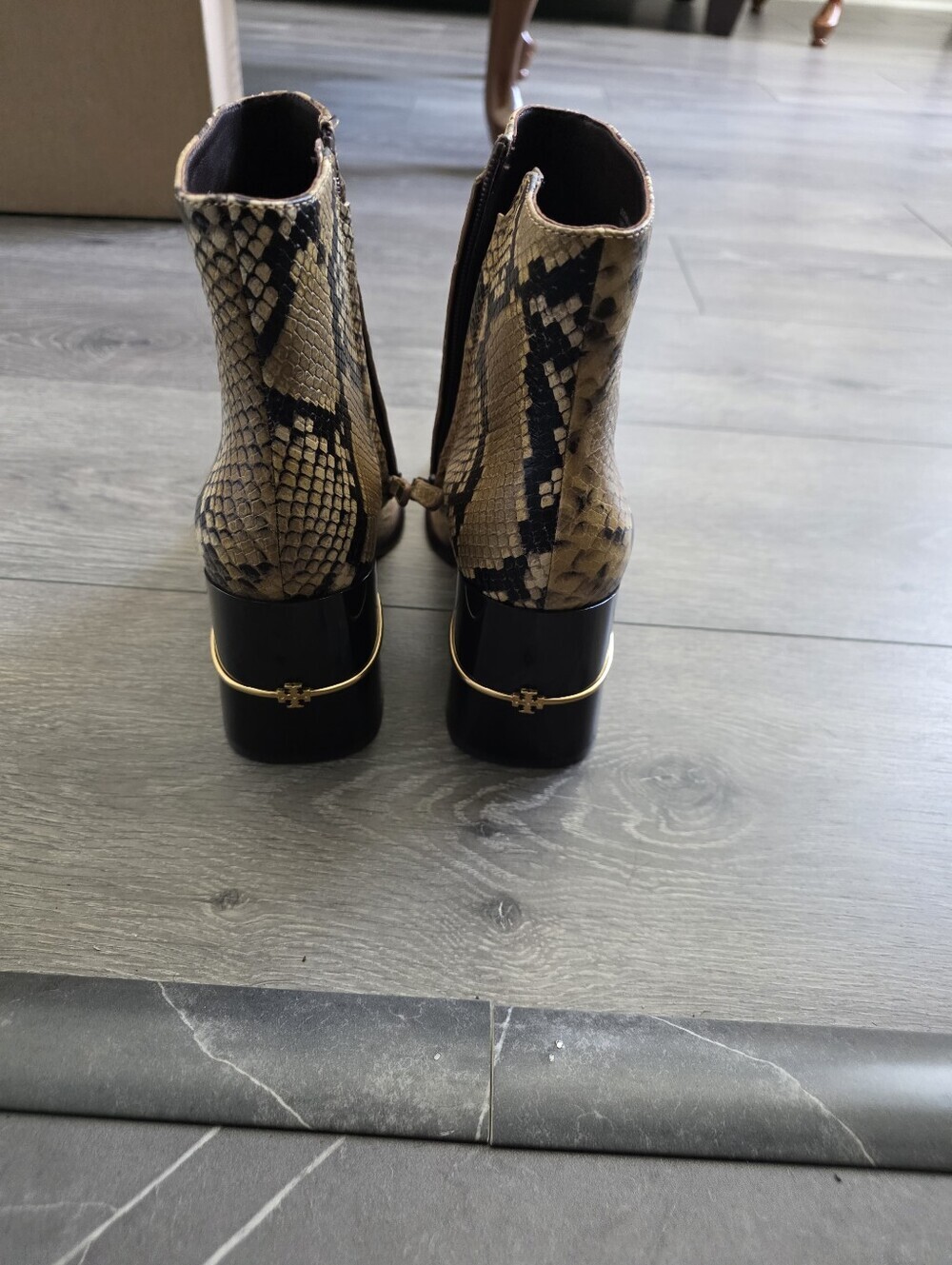 NWT- Tory Burch Yellow Snake-Print Block Heel Leather Ankle Booties-No Box - Picture 5 of 8